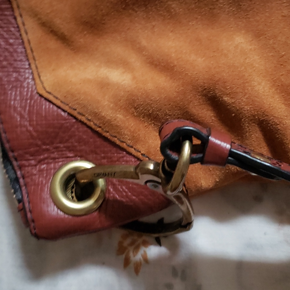 orYANY Suede and Leather Colorblock Satchel in Tan, Brown, and Green - Picture 13 of 13